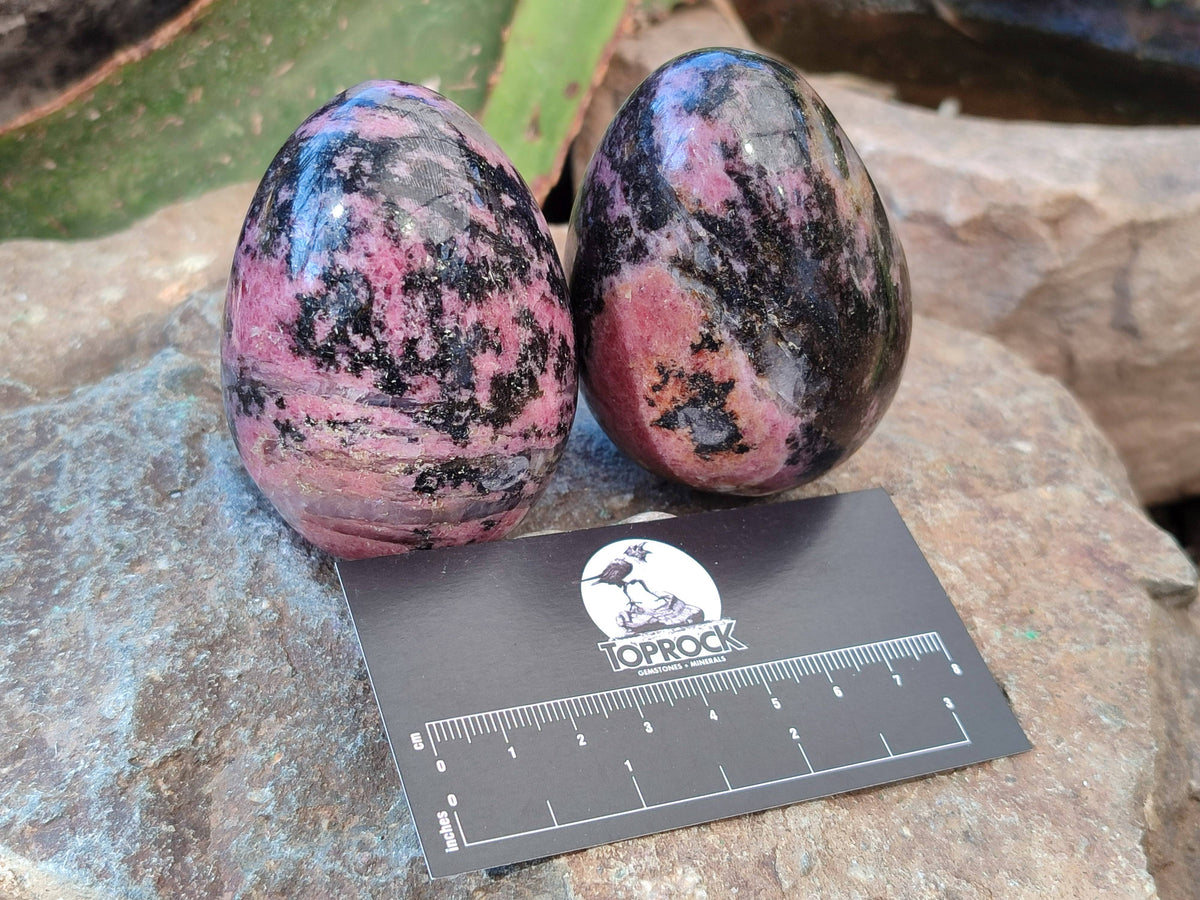 Polished Rhodonite Eggs x 4 From Ambindavato, Madagascar - Toprock Gemstones and Minerals 