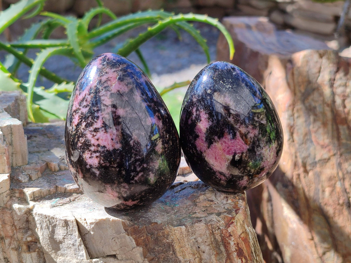 Polished Rhodonite Eggs x 4 From Ambindavato, Madagascar - Toprock Gemstones and Minerals 