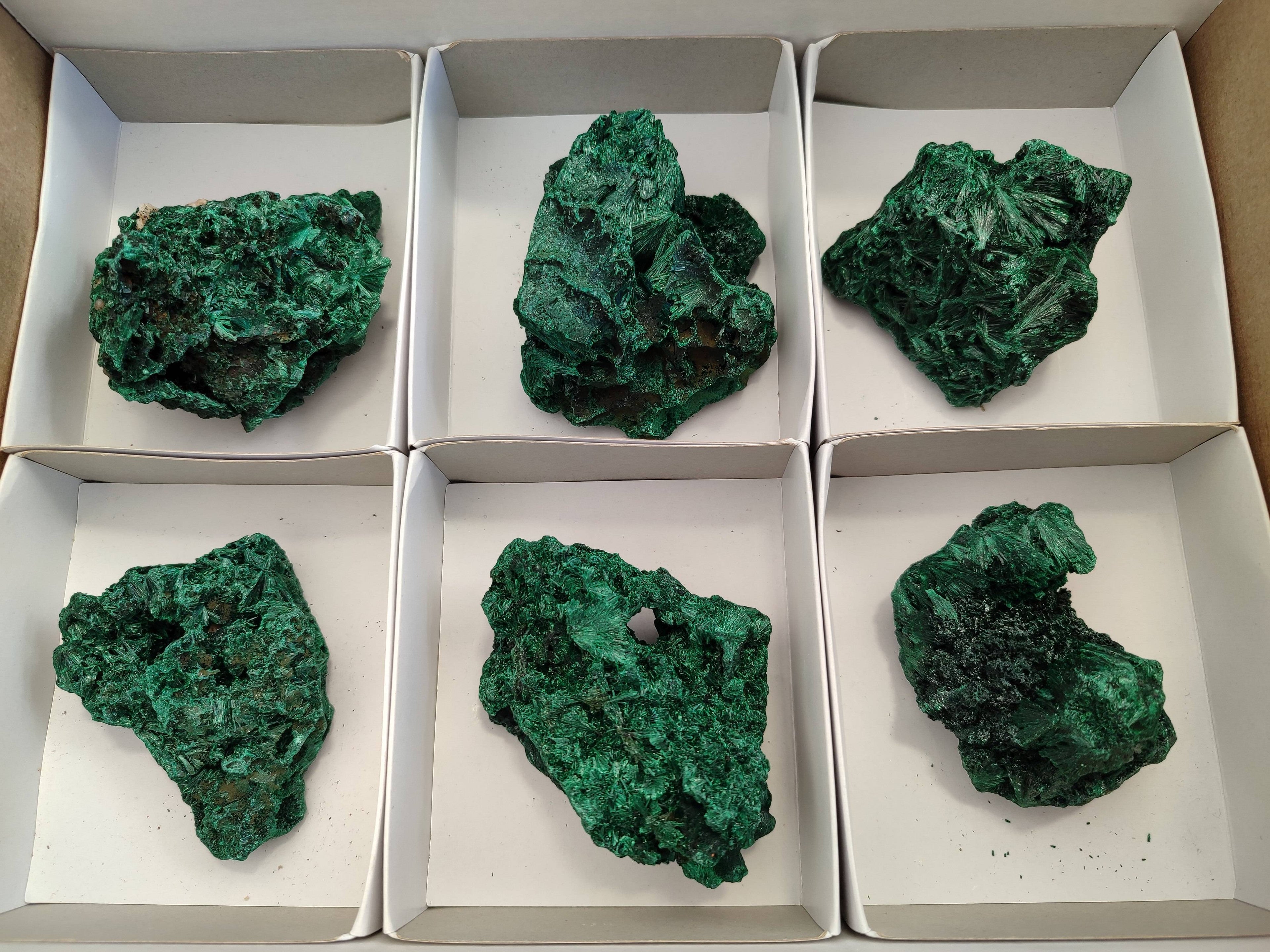Natural Silky Malachite Specimens x 6 From Kasompe, Congo - Toprock Gemstones and Minerals 