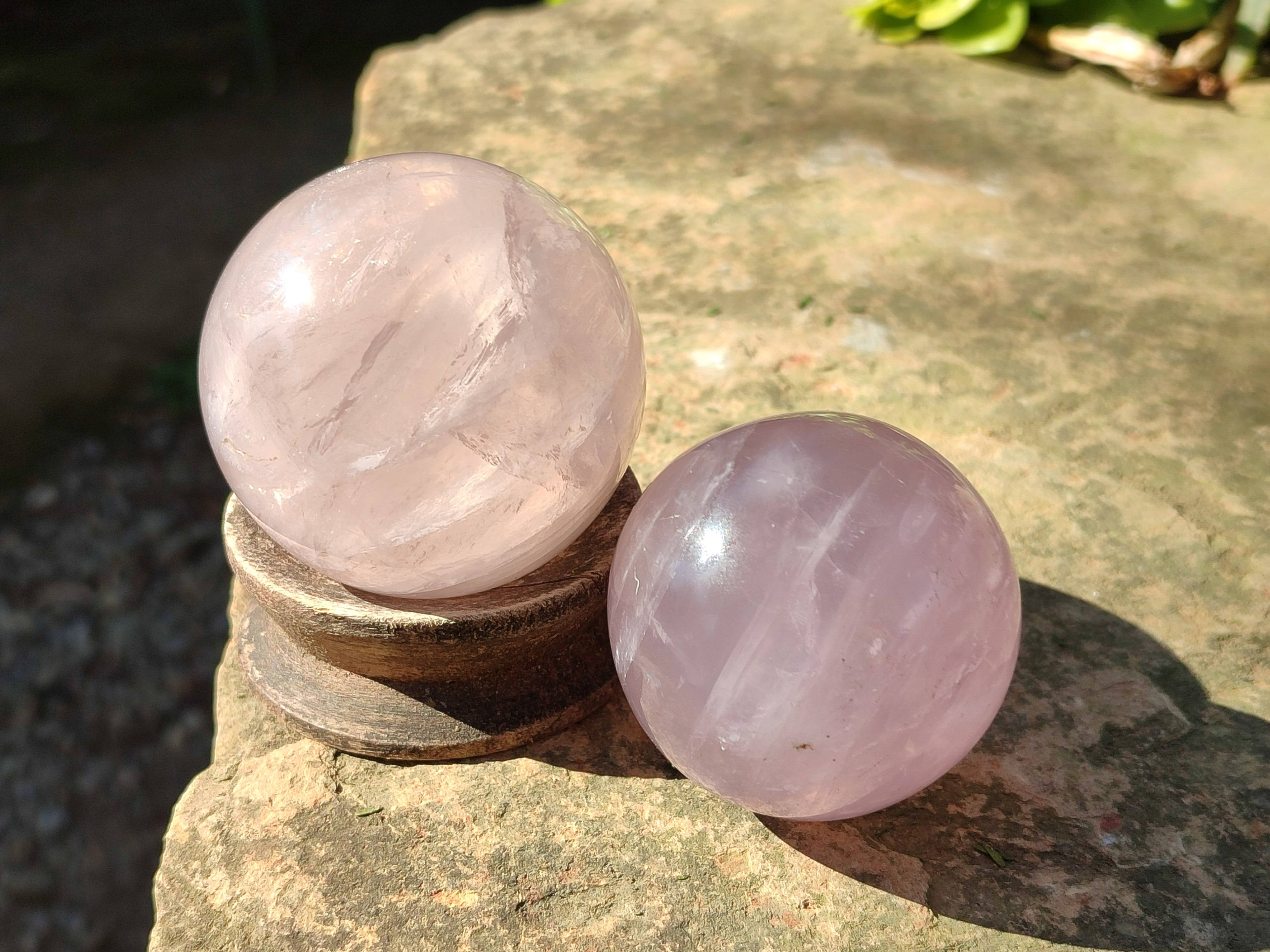 Polished Rose Quartz Spheres x 4 From Madagascar - Toprock Gemstones and Minerals 