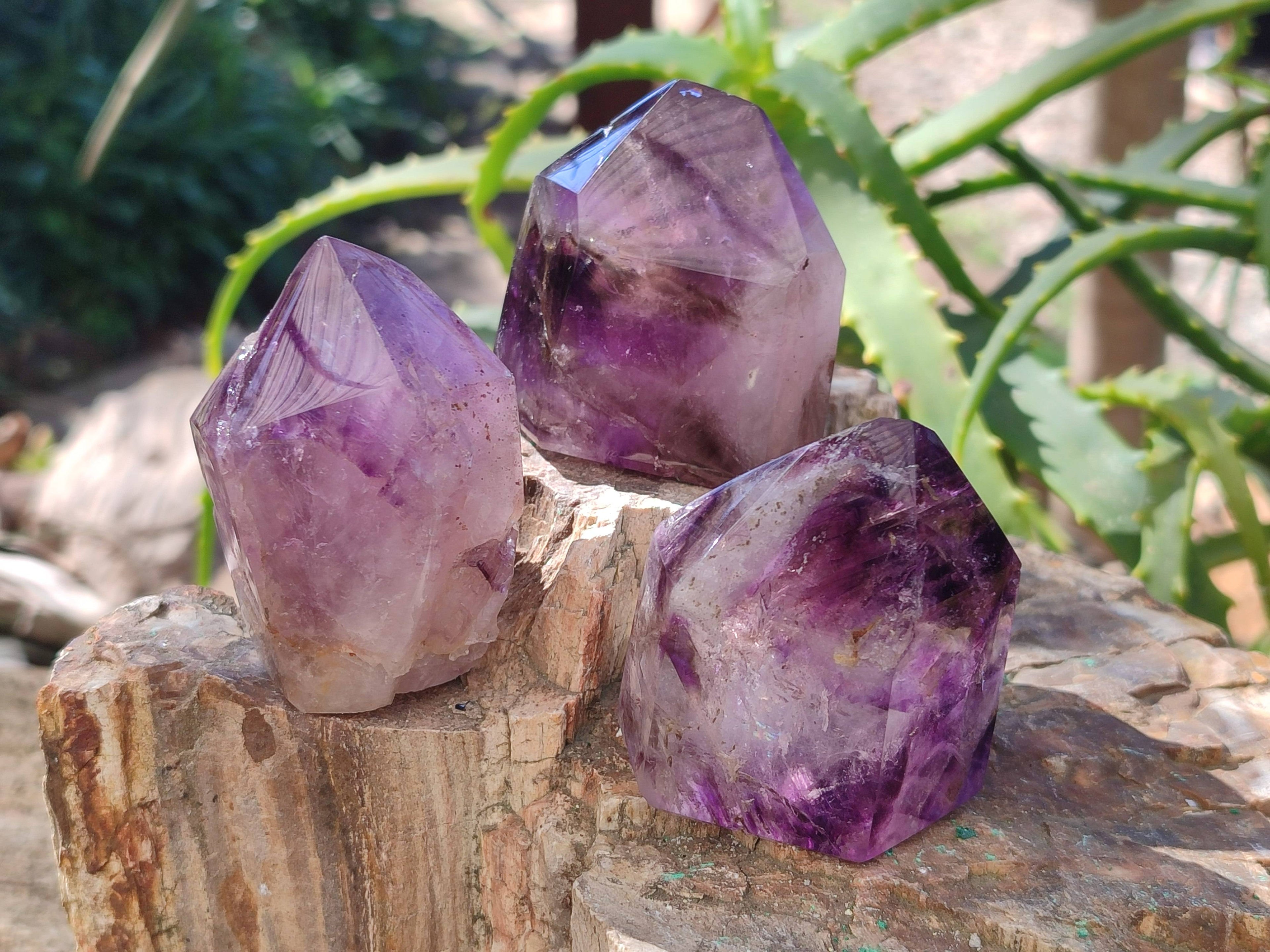 Polished Window Amethyst Crystals x 6 From Madagascar - Toprock Gemstones and Minerals 