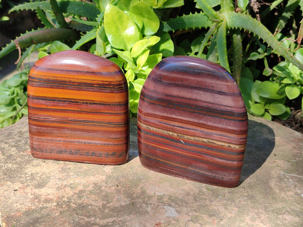 Polished Banded Tiger Iron Standing Free Forms x 3 From South Africa
