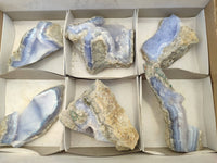 Natural Blue Lace Agate Geode Specimens x 6 From Malawi