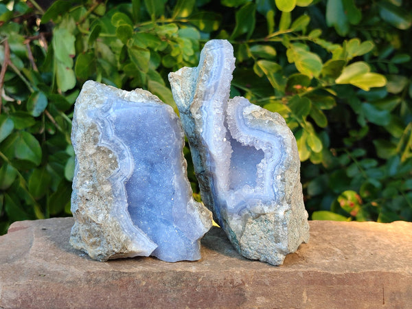 Natural Blue Lace Agate Geode Specimens x 6 From Malawi