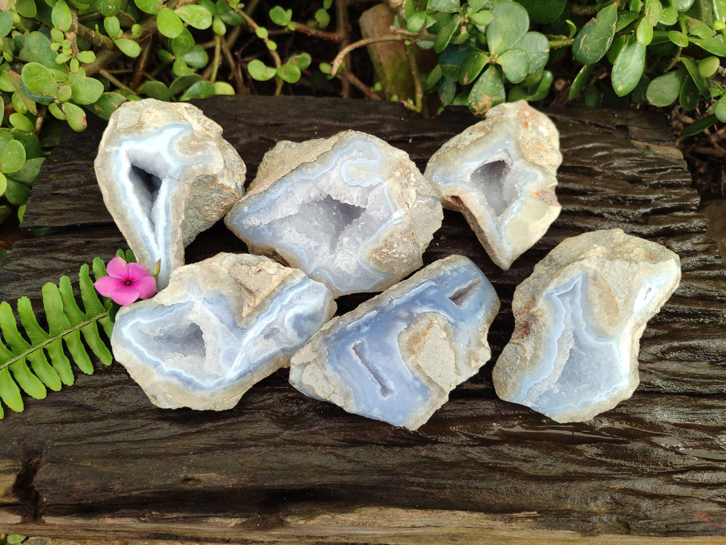 Polished Blue Lace Agate Geodes x 6 From Malawi - Toprock Gemstones and Minerals 