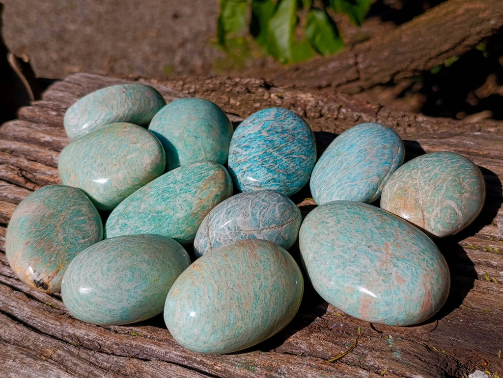Polished Amazonite Palm Stones x 12 From Madagascar - Toprock Gemstones and Minerals 