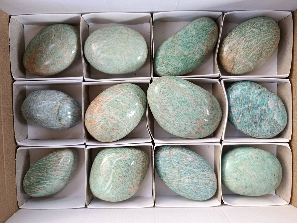 Polished Amazonite Palm Stones x 12 From Madagascar - Toprock Gemstones and Minerals 