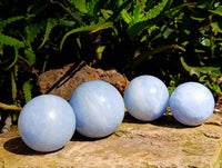 Polished Blue Calcite Spheres x 4 From Madagascar