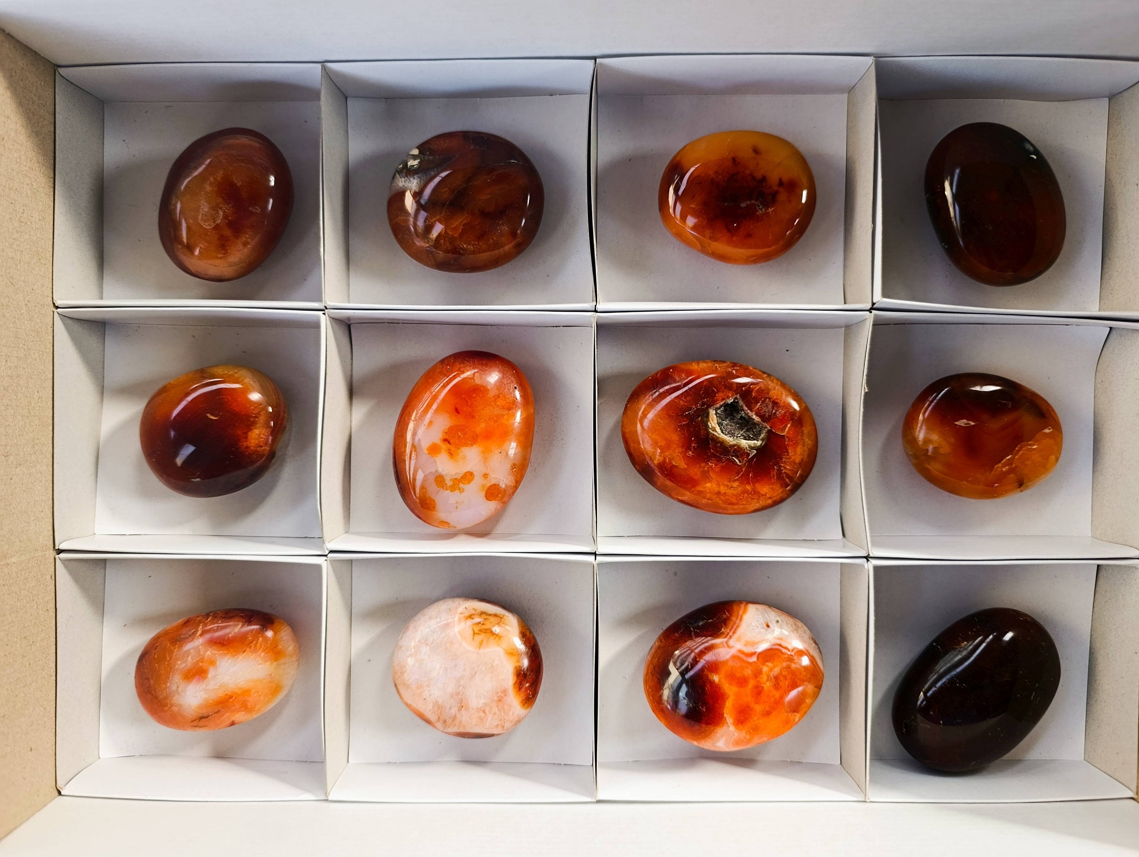 Polished Carnelian Agate Palm Stones x 12 From Madagascar - Toprock Gemstones and Minerals 