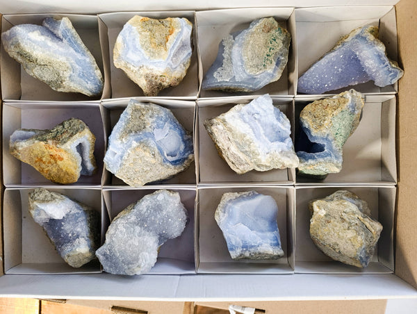 Natural Blue Lace Agate Geode Specimens x 12 From Nsanje, Malawi