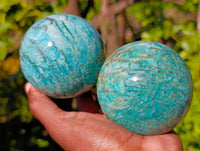 Polished Amazonite Spheres x 2 From Madagascar