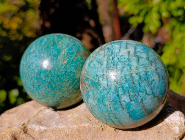 Polished Amazonite Spheres x 2 From Madagascar