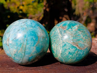 Polished Amazonite Spheres x 2 From Madagascar