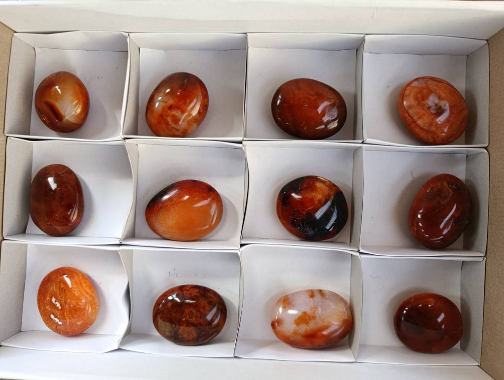 Polished Carnelian Agate Palm Stones x 12 From Madagascar - Toprock Gemstones and Minerals 