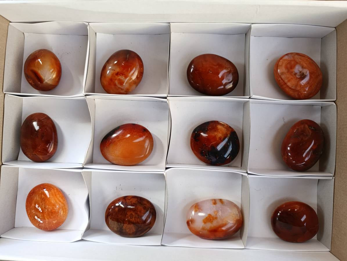 Polished Carnelian Agate Palm Stones x 12 From Madagascar - Toprock Gemstones and Minerals 