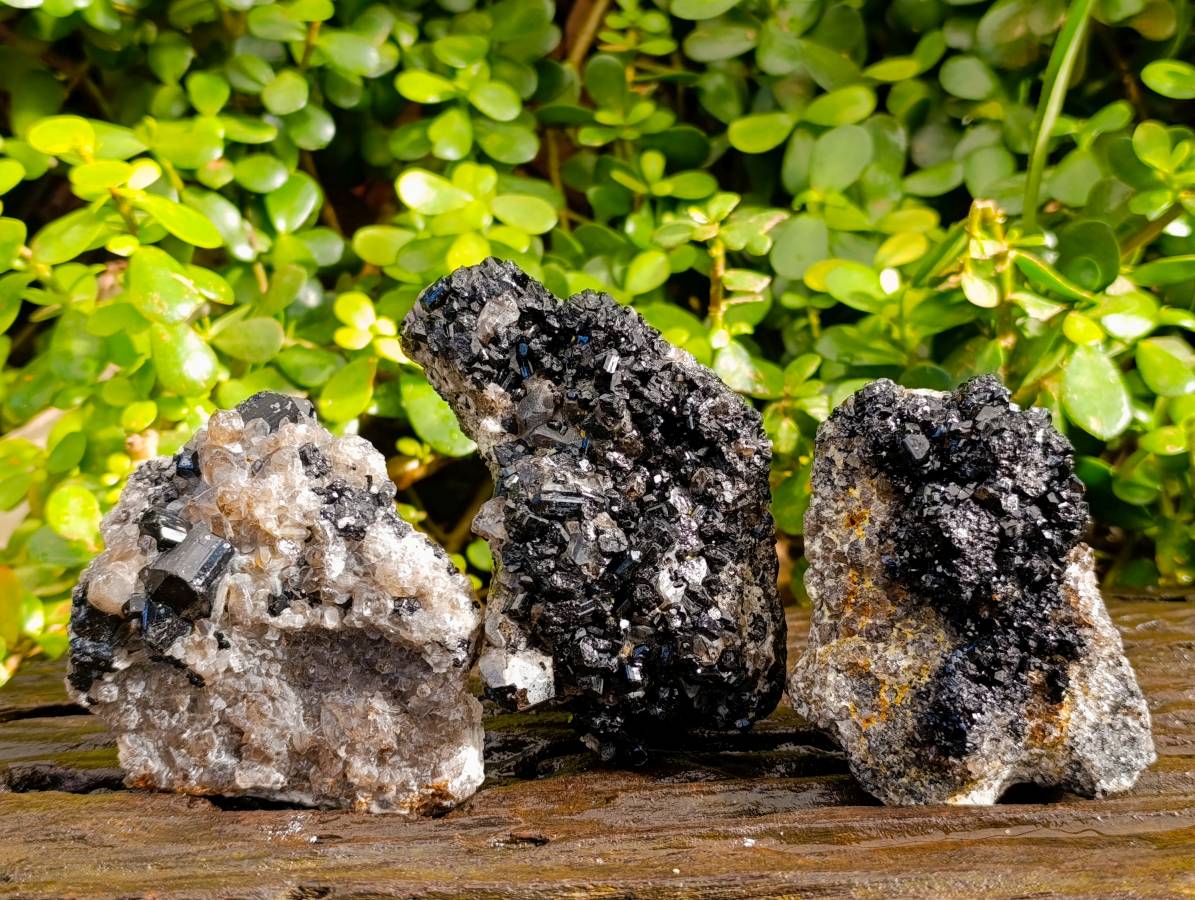 Natural Schorl Black Tourmaline Specimens x 3 From Erongo, Namibia - Toprock Gemstones and Minerals 