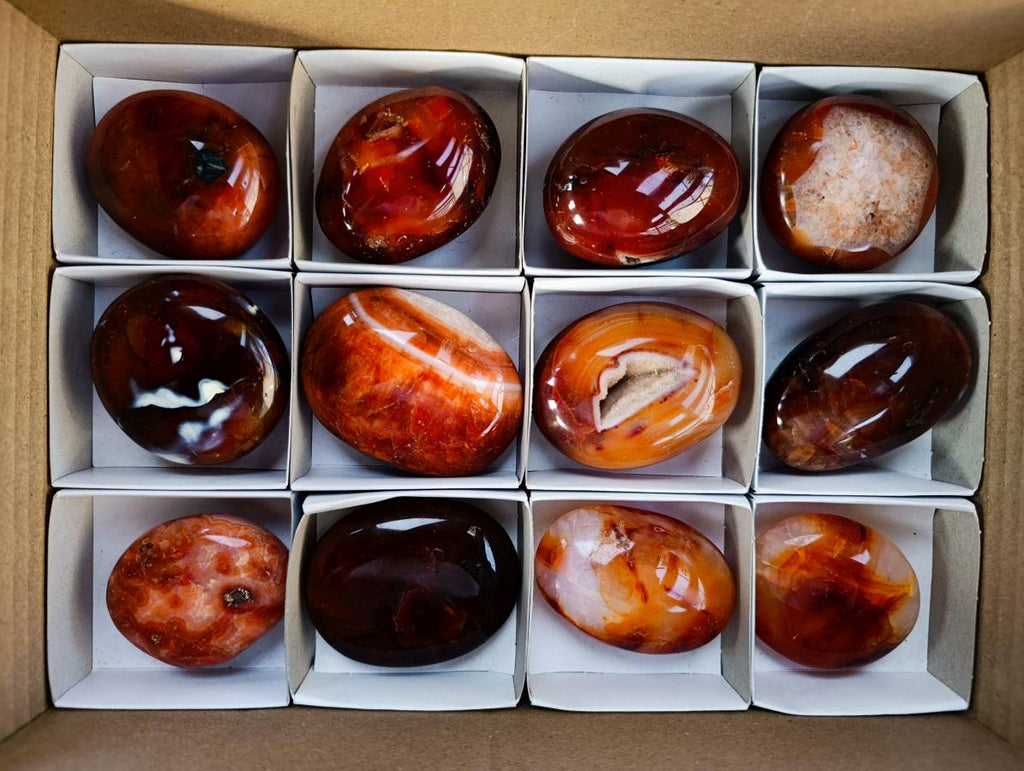 Polished Carnelian Agate Palm Stones x 12 From Madagascar - Toprock Gemstones and Minerals 