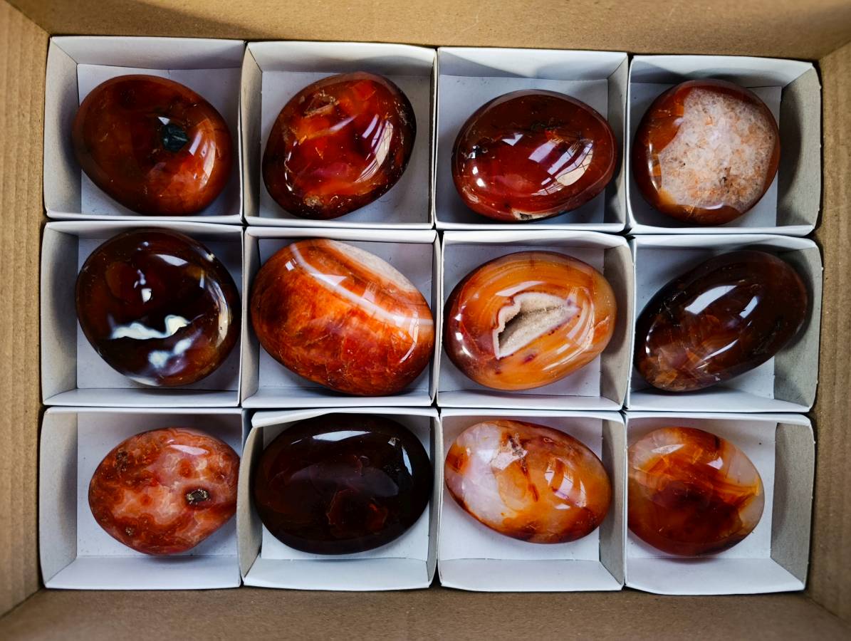 Polished Carnelian Agate Palm Stones x 12 From Madagascar - Toprock Gemstones and Minerals 