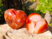 Polished Carnelian Agate Gemstone Hearts x 6 From Madagascar