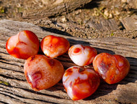 Polished Carnelian Agate Gemstone Hearts x 6 From Madagascar
