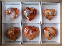 Polished Carnelian Agate Gemstone Hearts x 6 From Madagascar