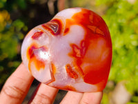 Polished Carnelian Agate Gemstone Hearts x 6 From Madagascar