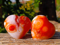 Polished Carnelian Agate Gemstone Hearts x 6 From Madagascar