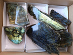 Polished On One Side Labradorite Slices x 6 From Tulear, Madagascar - Toprock Gemstones and Minerals 