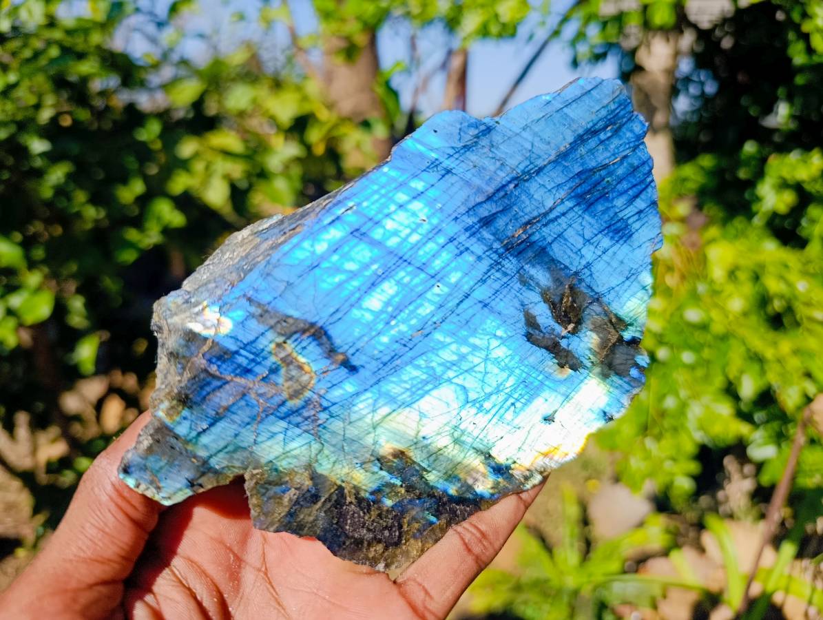 Polished On One Side Labradorite Slices x 6 From Tulear, Madagascar - Toprock Gemstones and Minerals 