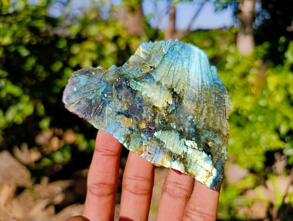 Polished On One Side Labradorite Slices x 6 From Tulear, Madagascar - Toprock Gemstones and Minerals 
