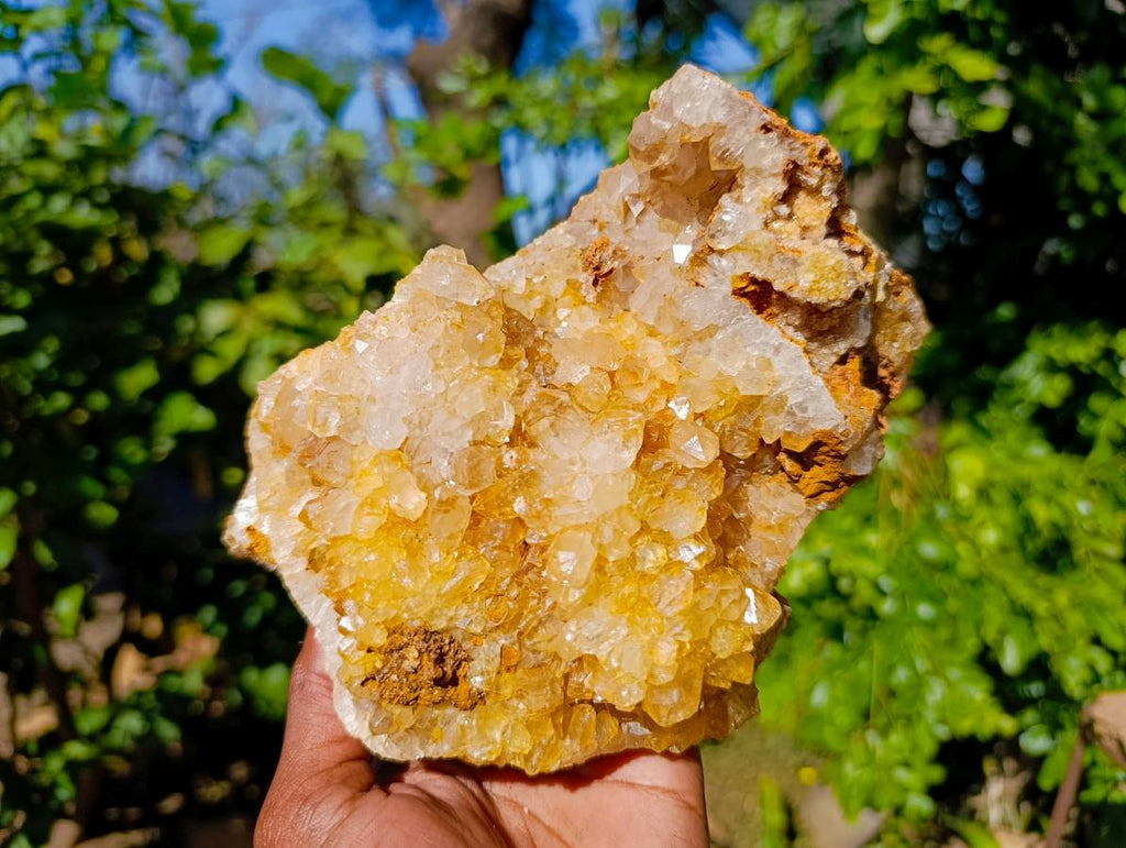 Natural Golden Limonite Quartz Geode Specimens x 2 From Zambia - Toprock Gemstones and Minerals 