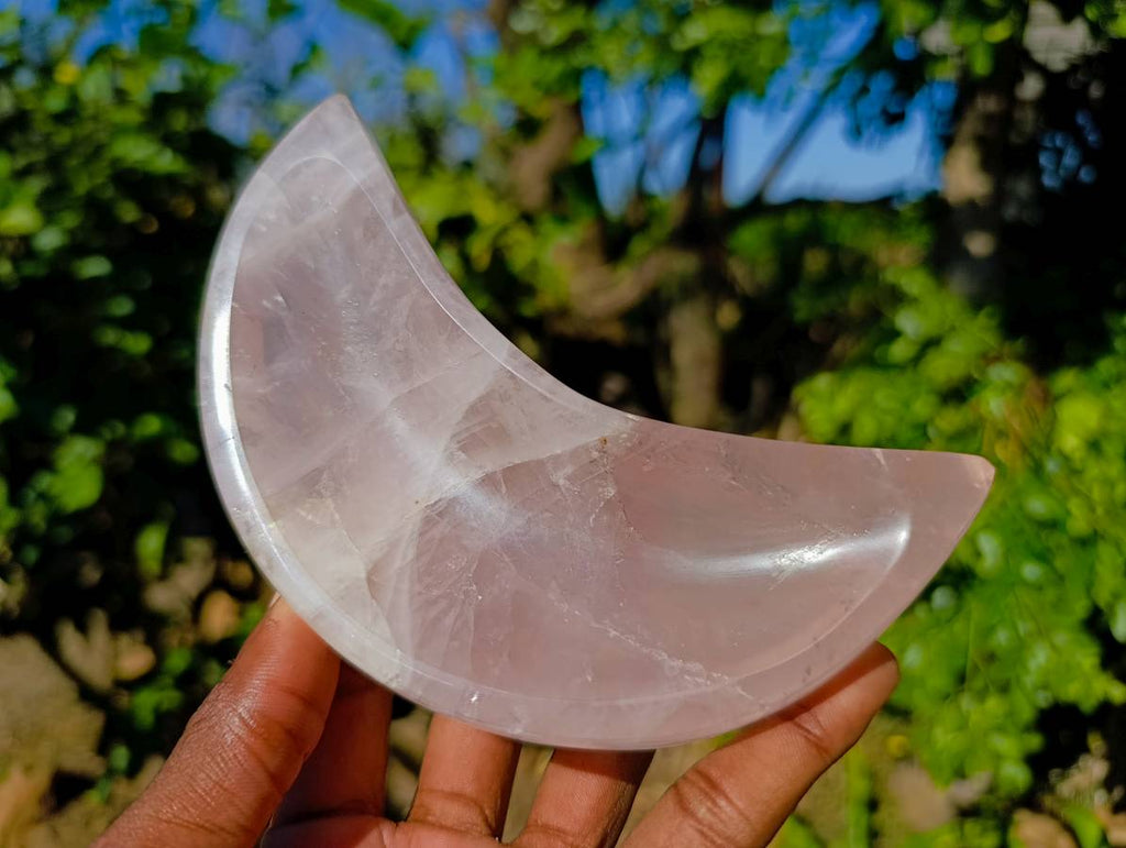 Polished Rose Quartz Moon Bowls x 3 From Madagascar - Toprock Gemstones and Minerals 
