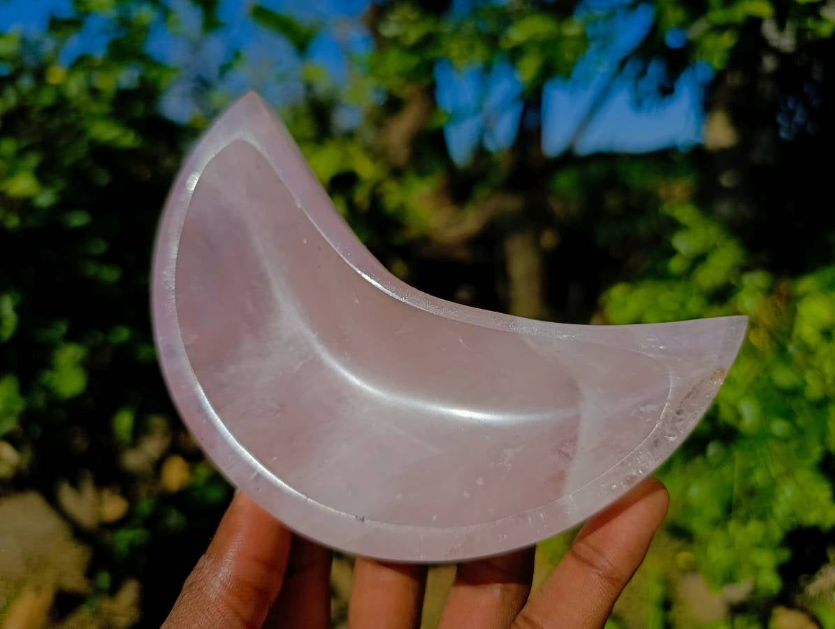 Polished Rose Quartz Moon Bowls x 3 From Madagascar - Toprock Gemstones and Minerals 