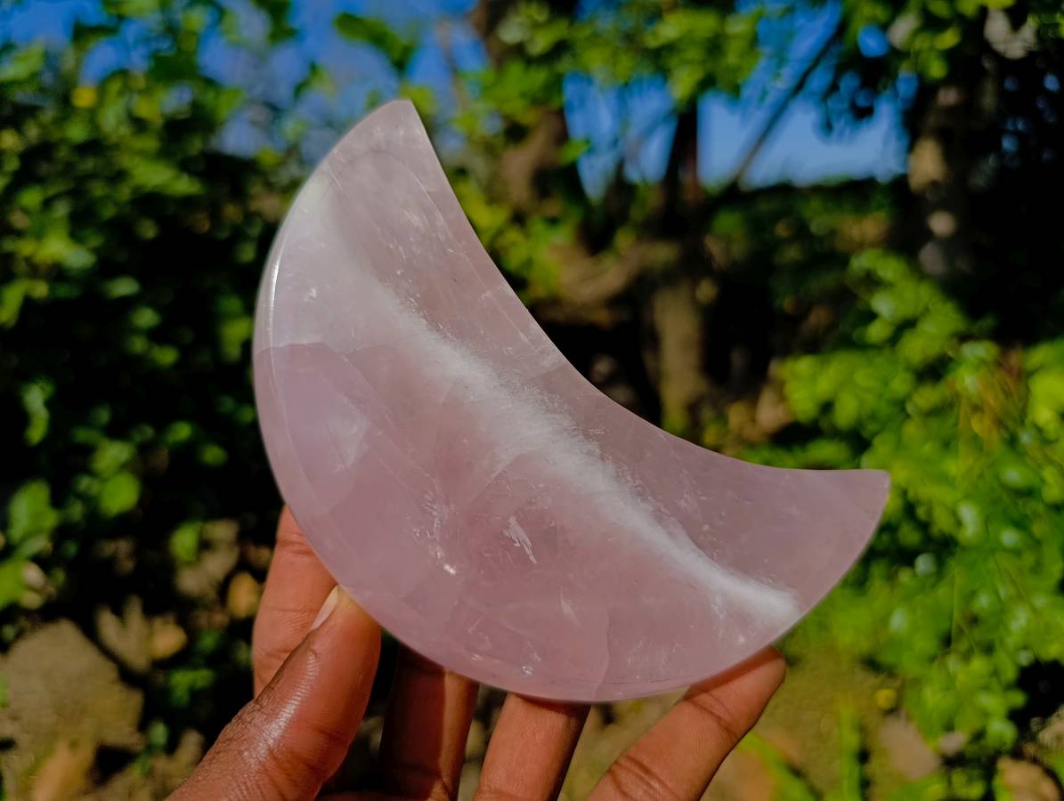 Polished Rose Quartz Moon Bowls x 3 From Madagascar - Toprock Gemstones and Minerals 