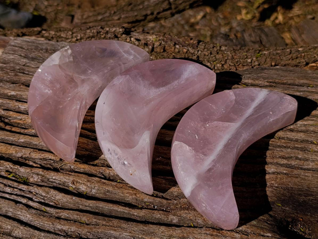 Polished Rose Quartz Moon Bowls x 3 From Madagascar - Toprock Gemstones and Minerals 