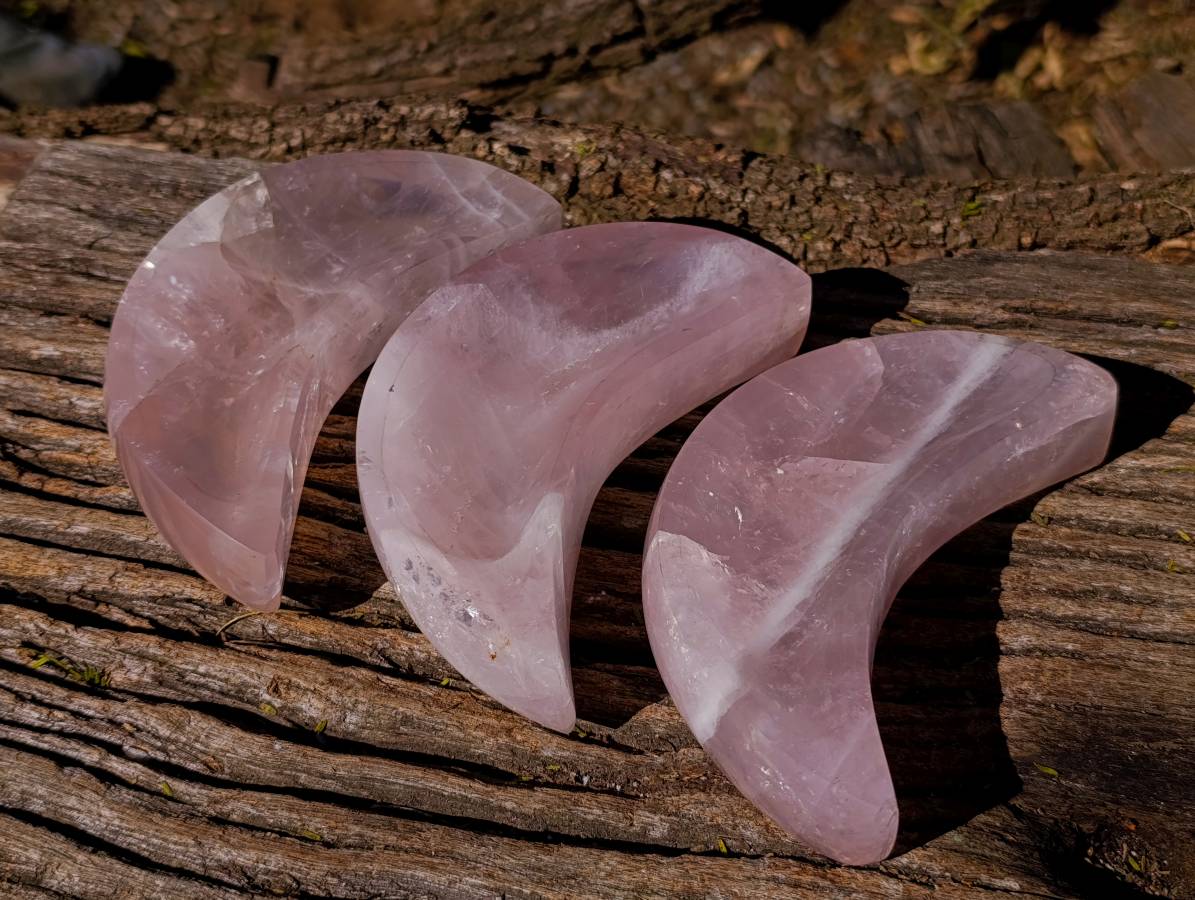 Polished Rose Quartz Moon Bowls x 3 From Madagascar - Toprock Gemstones and Minerals 