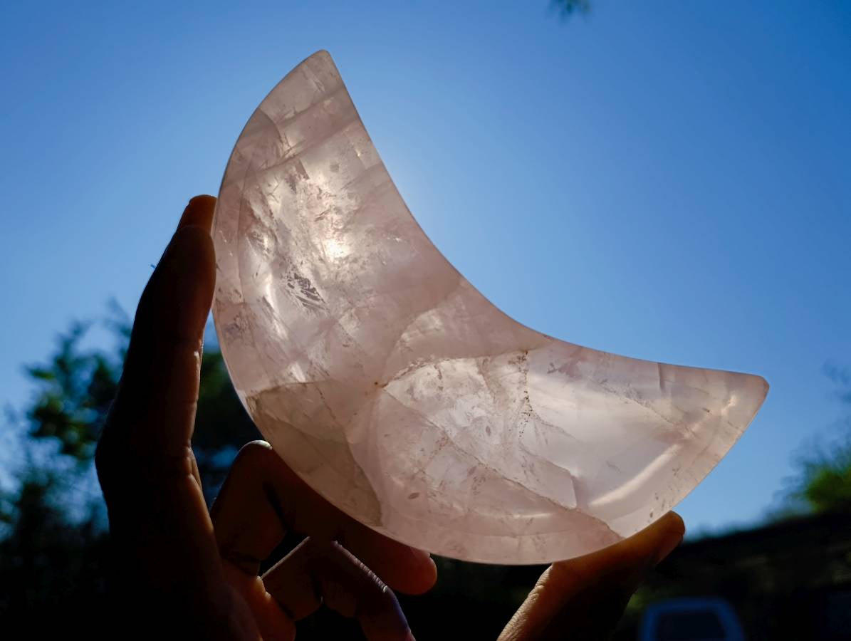 Polished Rose Quartz Moon Bowls x 3 From Madagascar - Toprock Gemstones and Minerals 