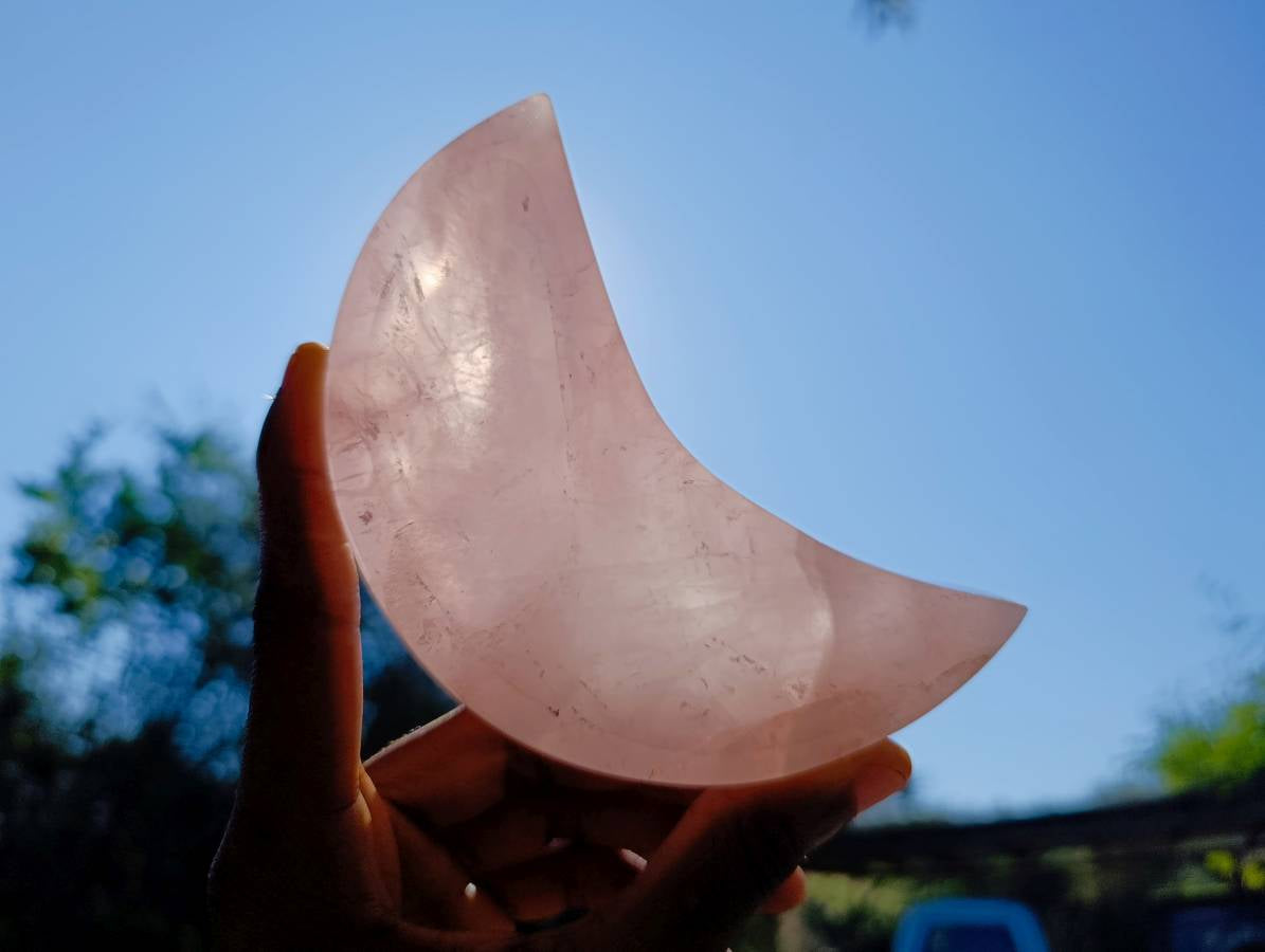 Polished Rose Quartz Moon Bowls x 3 From Madagascar - Toprock Gemstones and Minerals 