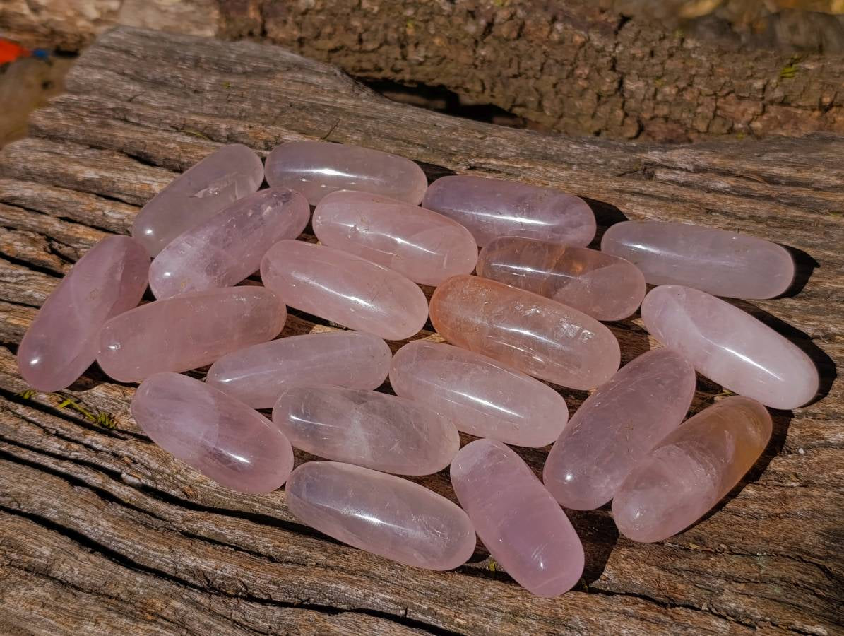 Polished Rose Quartz Bullets x 20 From Madagascar - Toprock Gemstones and Minerals 