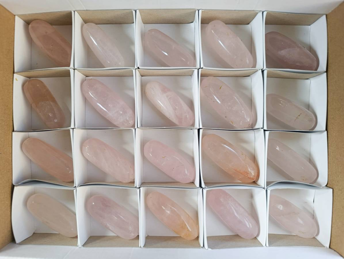 Polished Rose Quartz Bullets x 20 From Madagascar - Toprock Gemstones and Minerals 