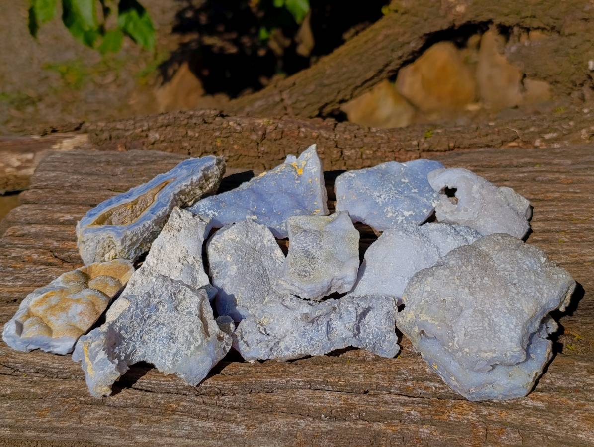 Natural Etched Blue Chalcedony Specimens x 12 From Nsanje, Malawi - Toprock Gemstones and Minerals 