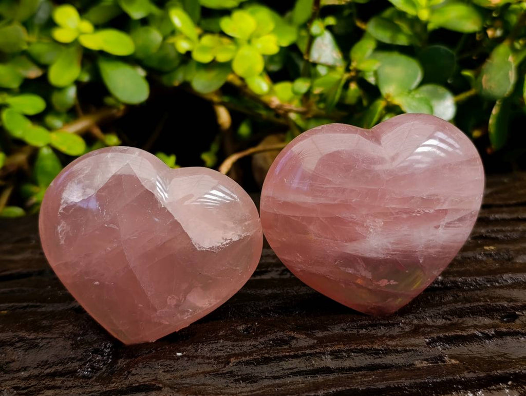 Polished Rose Quartz Hearts x 6 From Madagascar - Toprock Gemstones and Minerals 