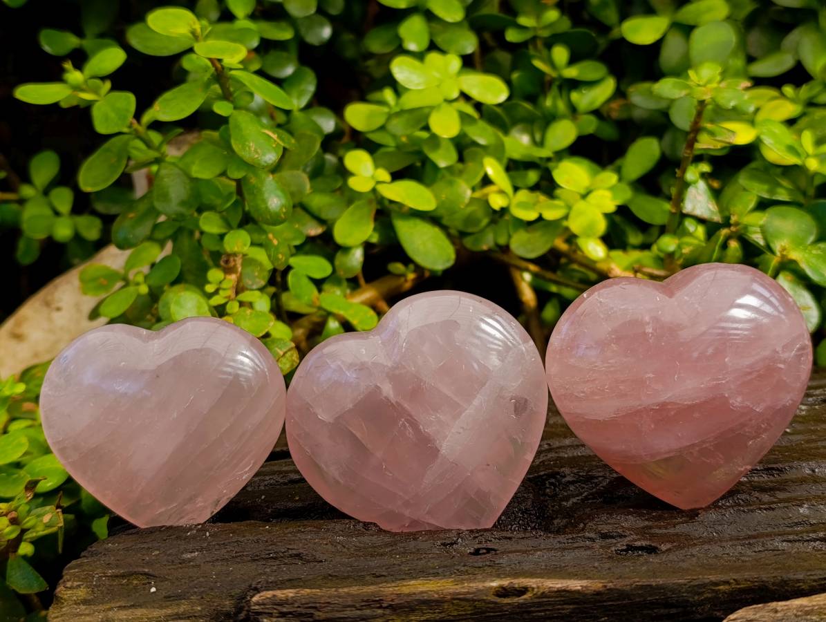 Polished Rose Quartz Hearts x 6 From Madagascar - Toprock Gemstones and Minerals 