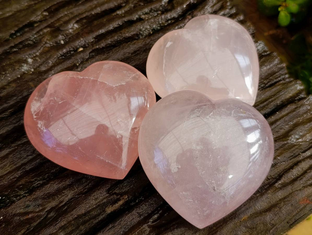 Polished Rose Quartz Hearts x 6 From Madagascar - Toprock Gemstones and Minerals 