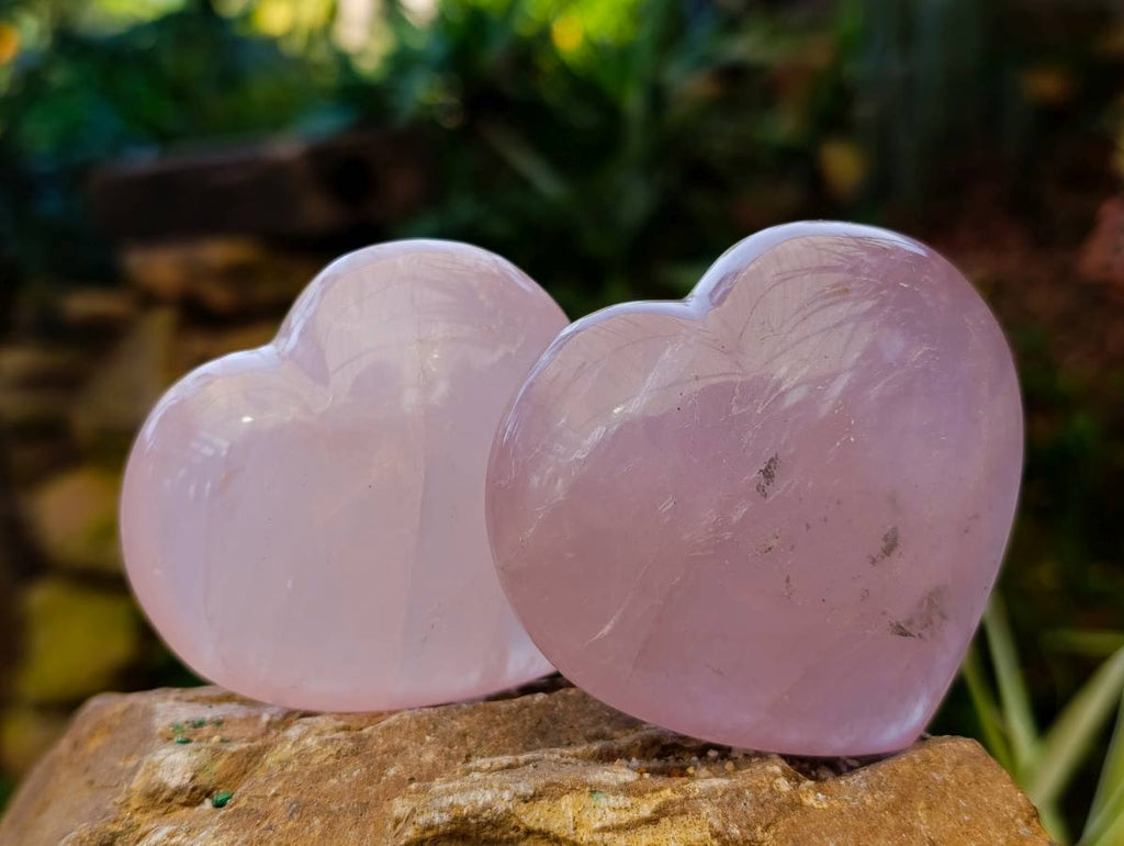 Polished Rose Quartz Hearts x 6 From Madagascar - Toprock Gemstones and Minerals 