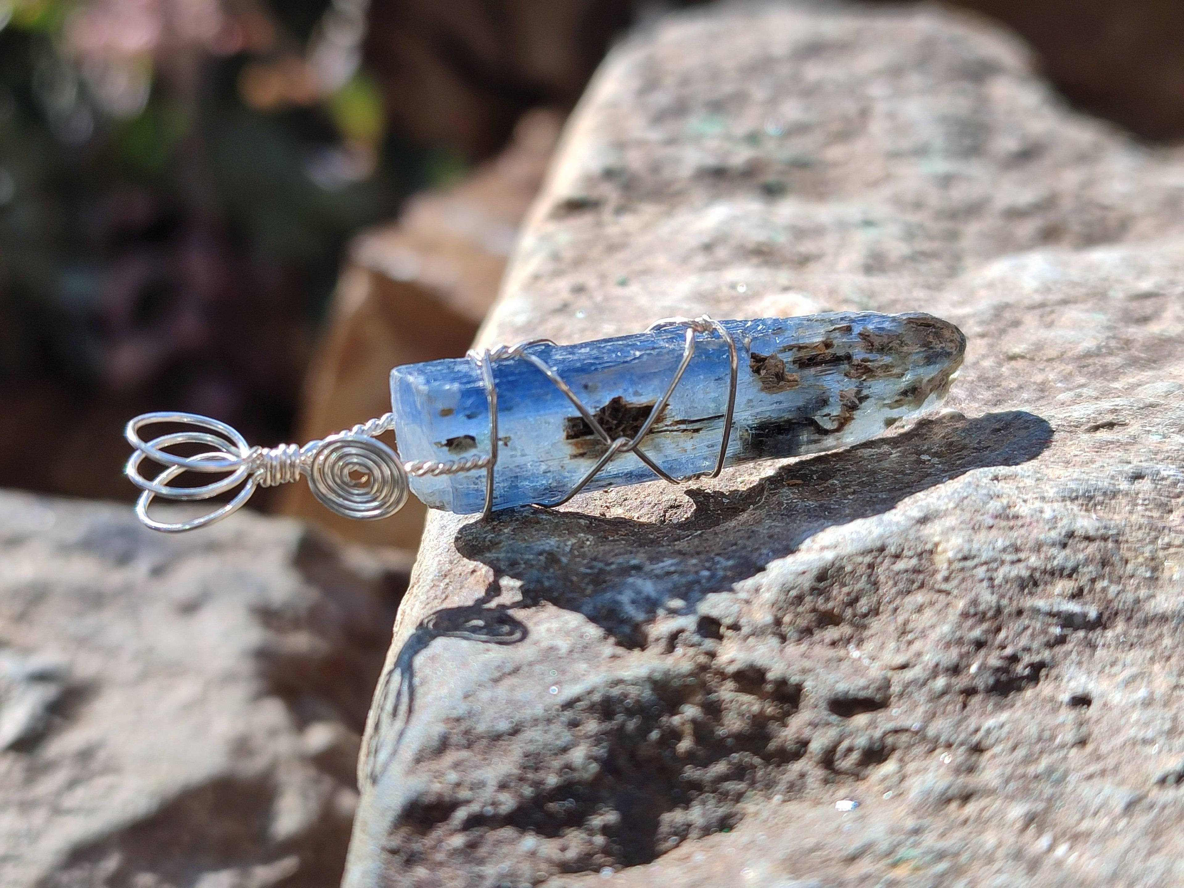Natural Kyanite Crystals with Silver Wire Wrap - Sold per Piece - South Africa - Toprock Gemstones and Minerals 