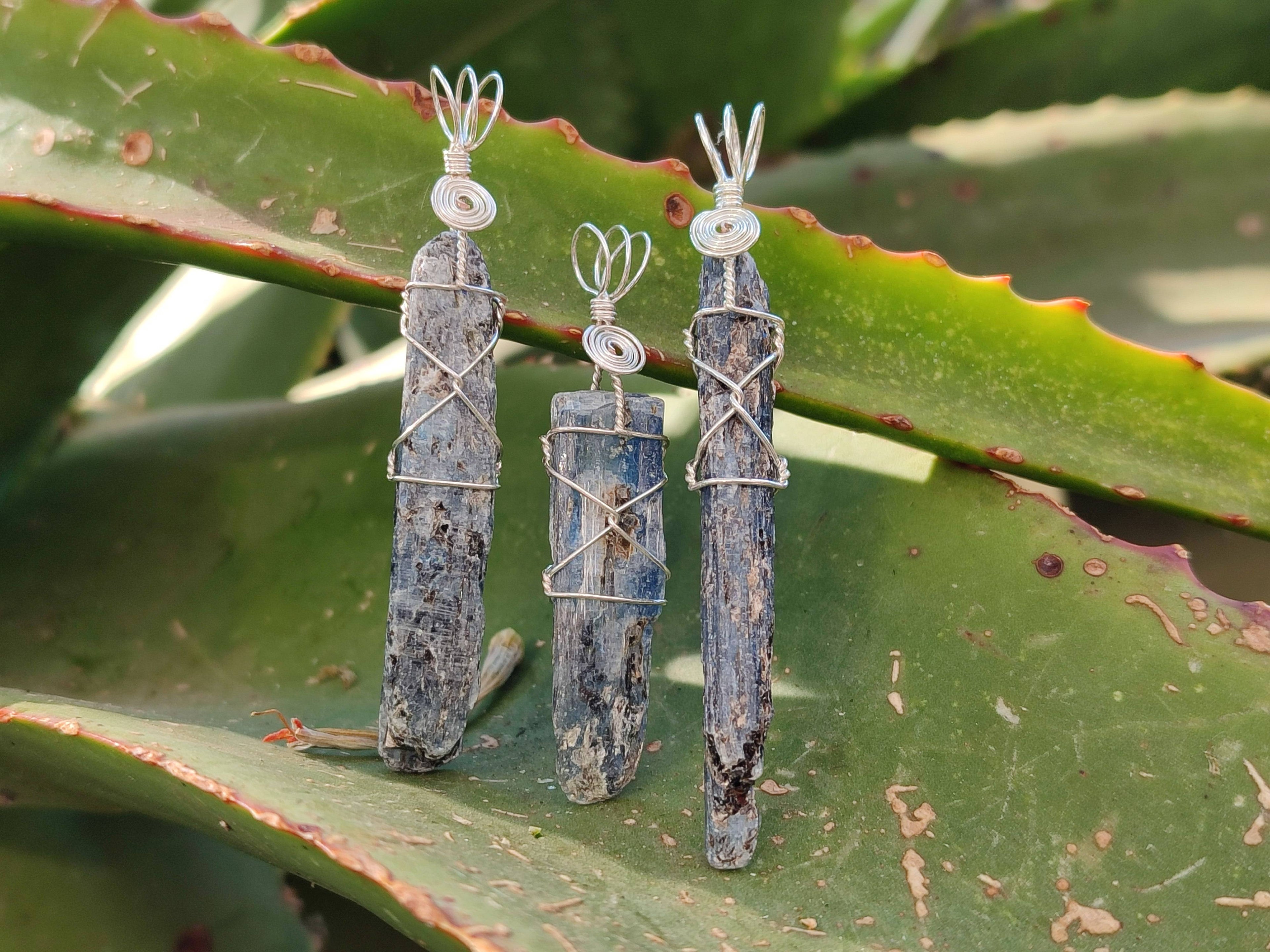 Natural Kyanite Crystals with Silver Wire Wrap - Sold per Piece - South Africa - Toprock Gemstones and Minerals 