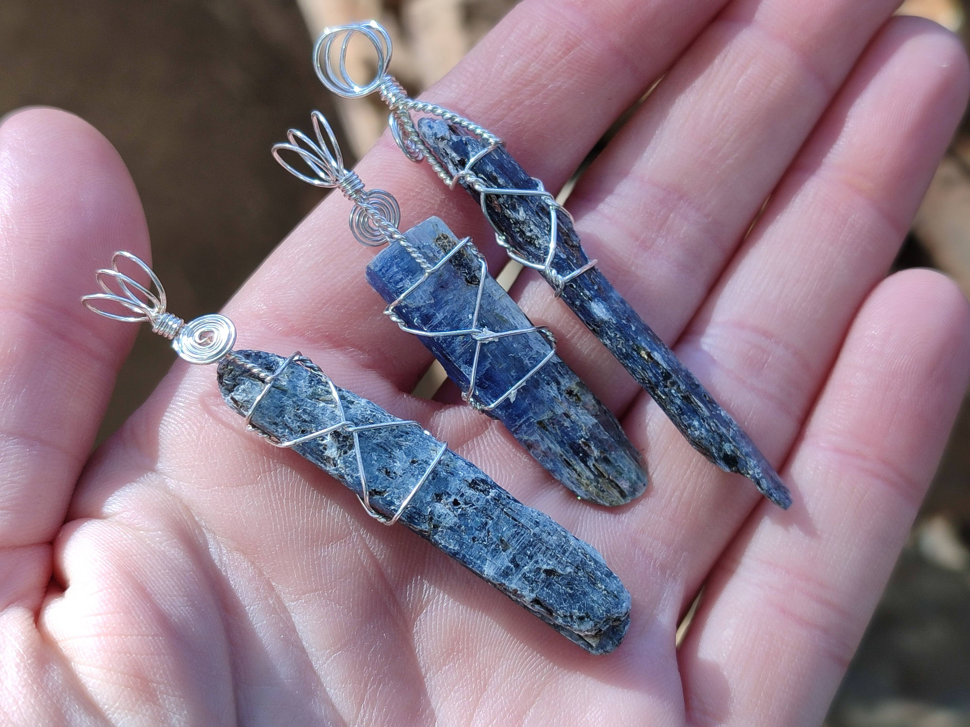Natural Kyanite Crystals with Silver Wire Wrap - Sold per Piece - South Africa - Toprock Gemstones and Minerals 