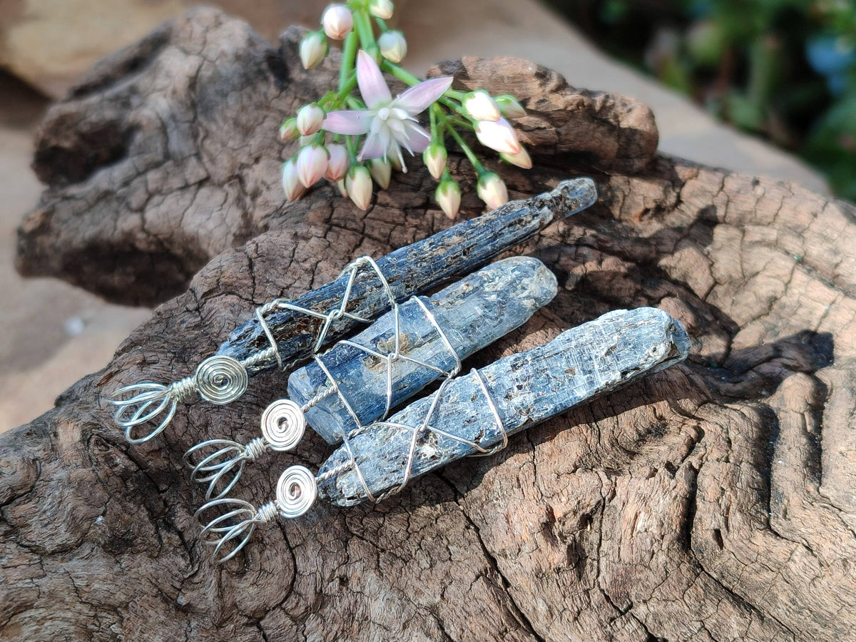 Natural Kyanite Crystals with Silver Wire Wrap - Sold per Piece - South Africa - Toprock Gemstones and Minerals 