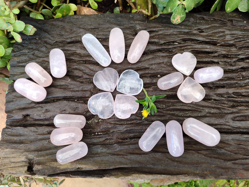 Polished Rose Quartz Hearts And Bullets x 22 From Madagascar - Toprock Gemstones and Minerals 